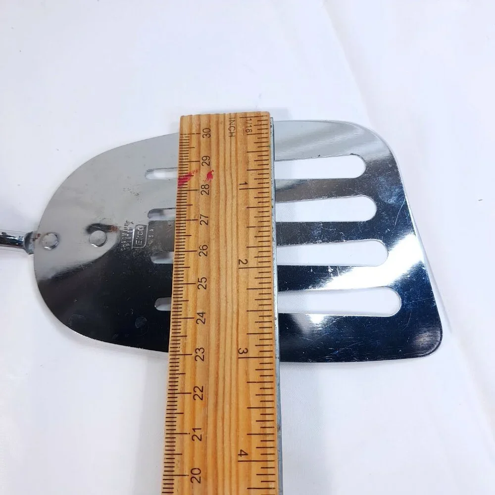 Vintage EKCO USA Chromium Plated Slotted Spatula turner Avocado‎ Green Handle